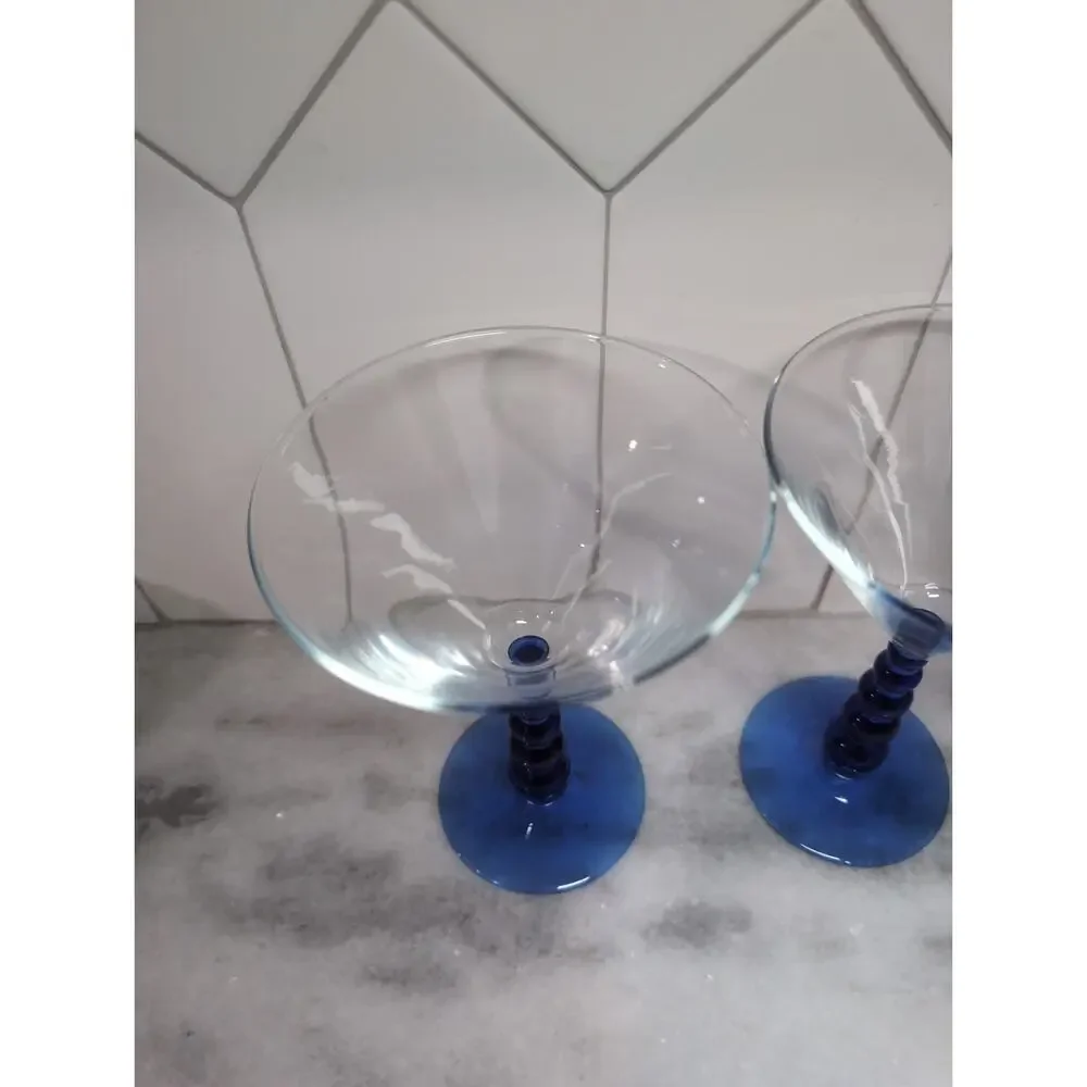 Libbey Metropolis Cobalt Blue Margarita Glasses, Set Of 2, Ball Stem Glassware - Picture 5 of 9